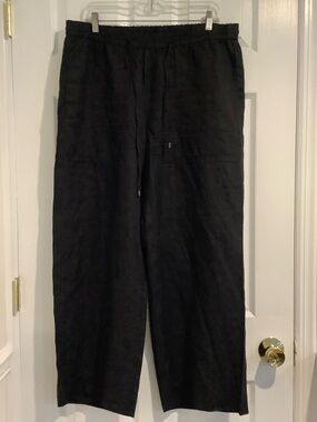 EILEEN FISHER Black 100% Organic Linen Oversized Coastal Grandma Summer Pants M